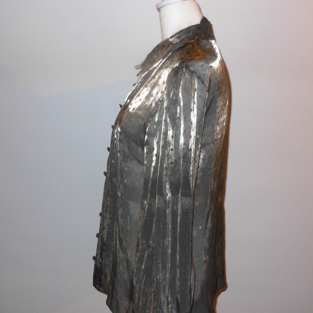 Shiny Grey Sheer Button Up Blouse & Cardigan